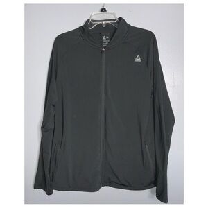 Reebok Black Zip Up Athletic Sporty Stretch Knit Jacket Zip Side Pockets XL